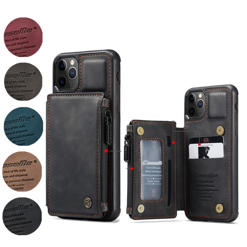 

Multifunctional Caseme Wallet Leather Cases For iPhone 12 Pro Max XS XR X 7 8 Plus SE 11 Card Slots Zipper Soft TPU PU Caes Samsung S10 NOTE 10 S21 Ultra S30 A12S A72 A71 A51, Black