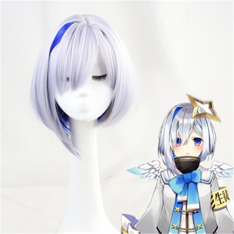 

Costume AccessoriesAnime VTuber Hololive Amane Kanata Cosplay Wig Silver Gray Mixed Blue Short Heat Resistant Synthetic Hair Halloween + Fre, As photo