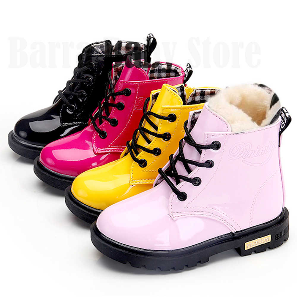 

s Children Shoes Boots for Size 21-37 Martin Girl PU Leather Waterproof Winter Kids Snow Girls 210918, Black