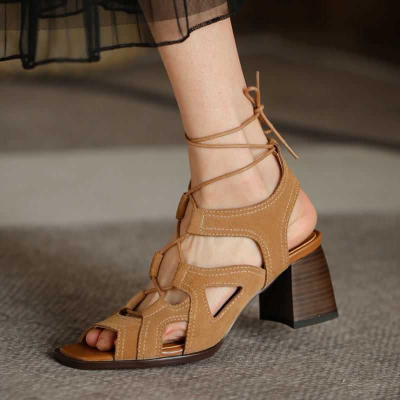 

ALLBITEFO thick heels genuine leather ankle strap women heels shoes summer women sandals party women shoes des sandales 210611, As picture