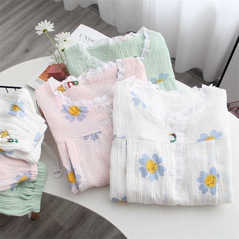 

cotton maternity spring and summer women's home service pregnant women large breastfeeding cute flower sleepwear set 211109, 03