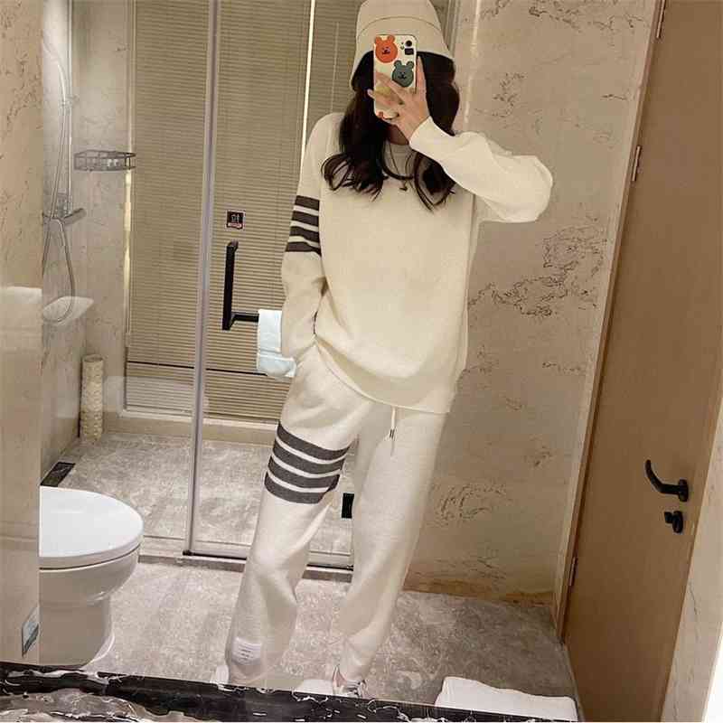 

Autumn / winter 21 TB waffle Pullover knitted wool sweater four bar top + casual Leggings suit fashion, Gray