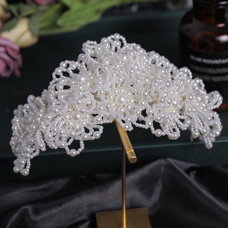 

Hair Clips & Barrettes Simulated Pearls Flowers Tiaras Headbands Wedding Bridal Hairbands Silver Color Women Head Ornaments Luxury Jewelry, Golden;silver