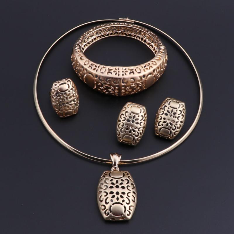 

Earrings & Necklace OEOEOS High Quality Gold Color Jewelry Set Trendy Bracelet Ring For Women Dubai, As pic