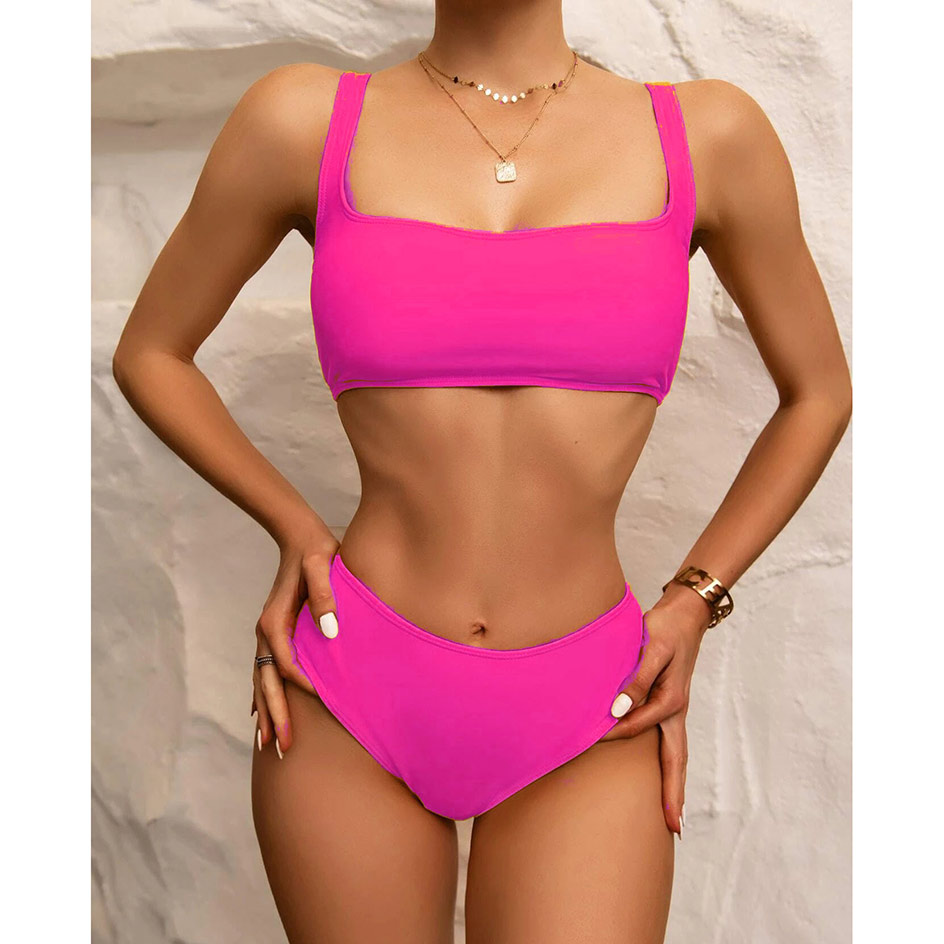 

High Waist Bikini 2021 Womens Swimsuit Female Swimwear Sexy Bikinis Set Bath Beach Swimming Wear for Woman Bathing Suit Biquini, Rose red