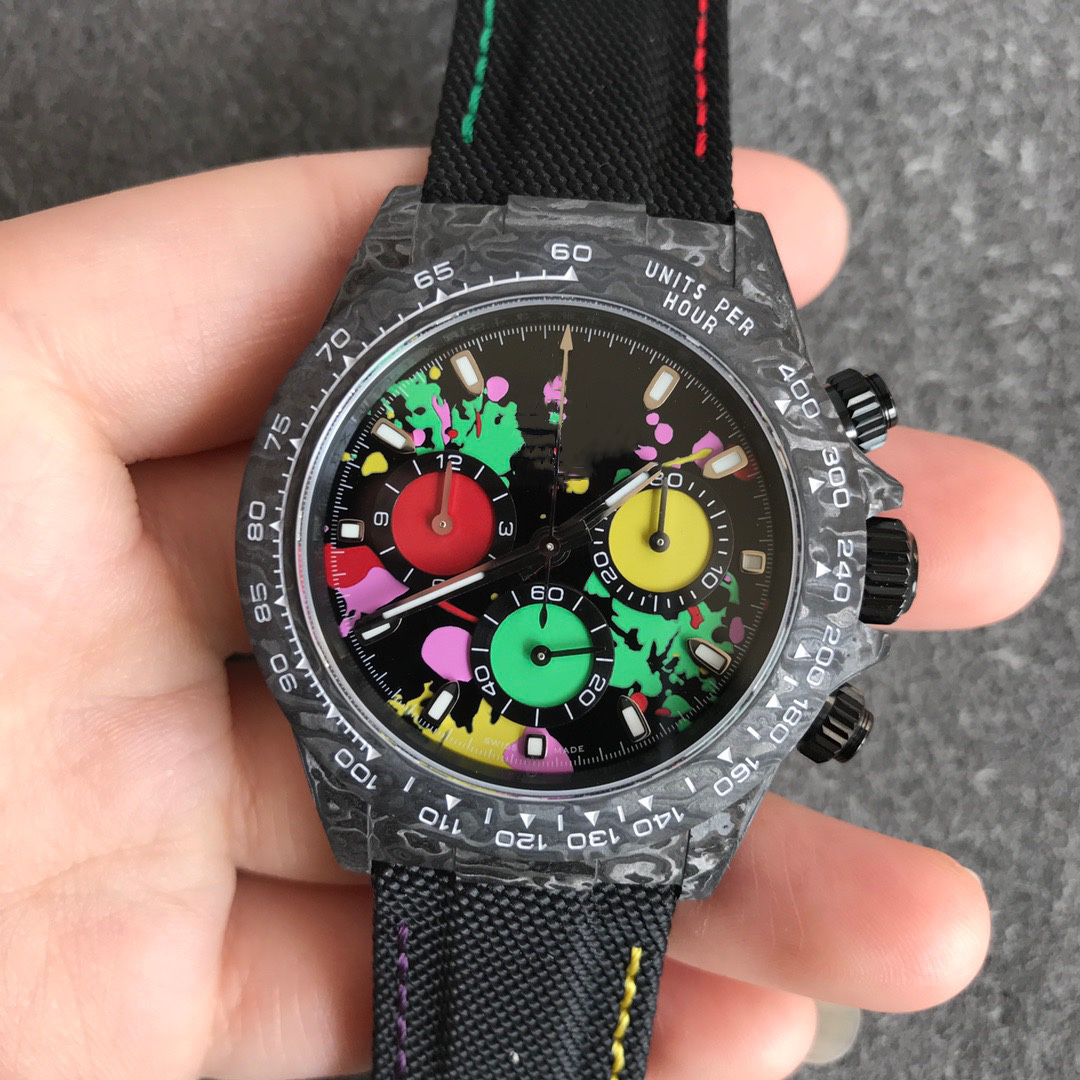 

Mens NF Watches Super 4130 movement cosmic timing carbon fiber material sapphire crystal mirror nylon strap Size: 40mm luxury watch, Black