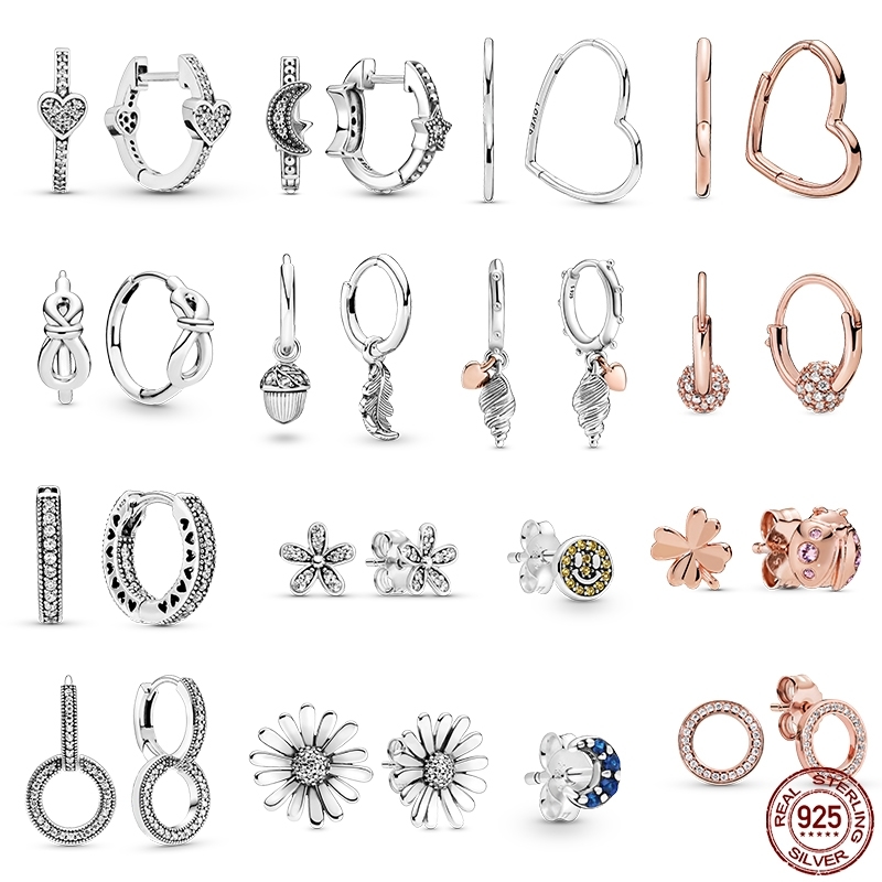 

Female 925 Sterling Silver Love Heart Moon Stars Beaded Earrings For Women S925 Charm Original Fashion Jewelry
