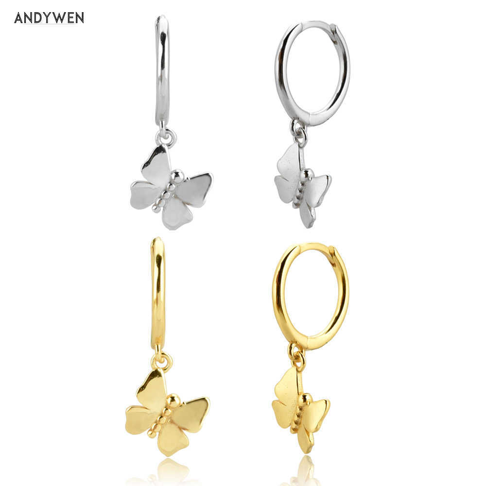 

ANDYWEN 925 Sterling Silver Plain Butterfly Drop Earring Animal Pendiente Luxury Fashion Piercing Jewelry 210608