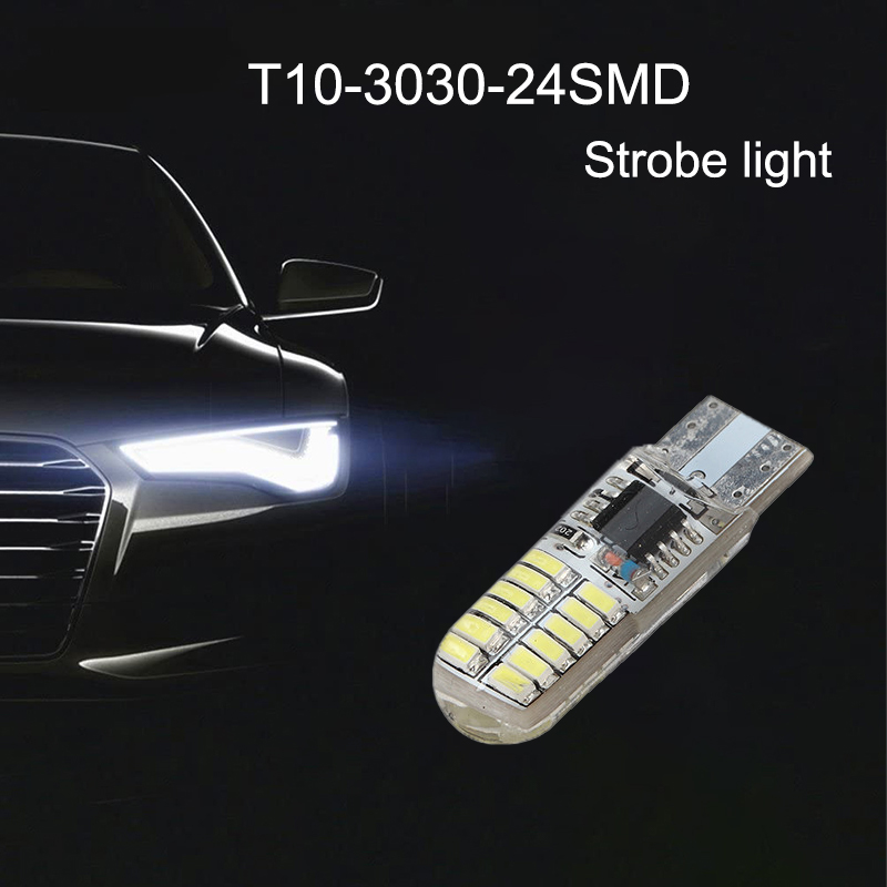 

50Pcs/Lot Silcone T10 3030 24SMD LED Car Bulbs Strobe Light 194 168 Clearance Lamps Reading Door License Plate Driving Lights 12V