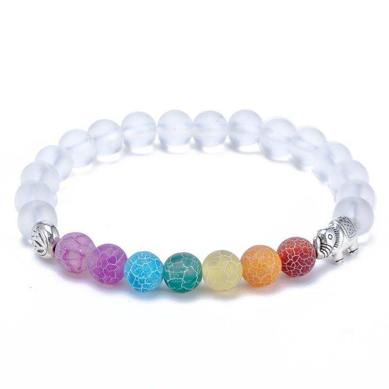 

2021 Men Women Elephant Charms 7 Chakra Bracelet Energy Yoga Buddha Bead Bracelet Colorful White Frosted Matte Beads Bracelet Jewelry 8mm