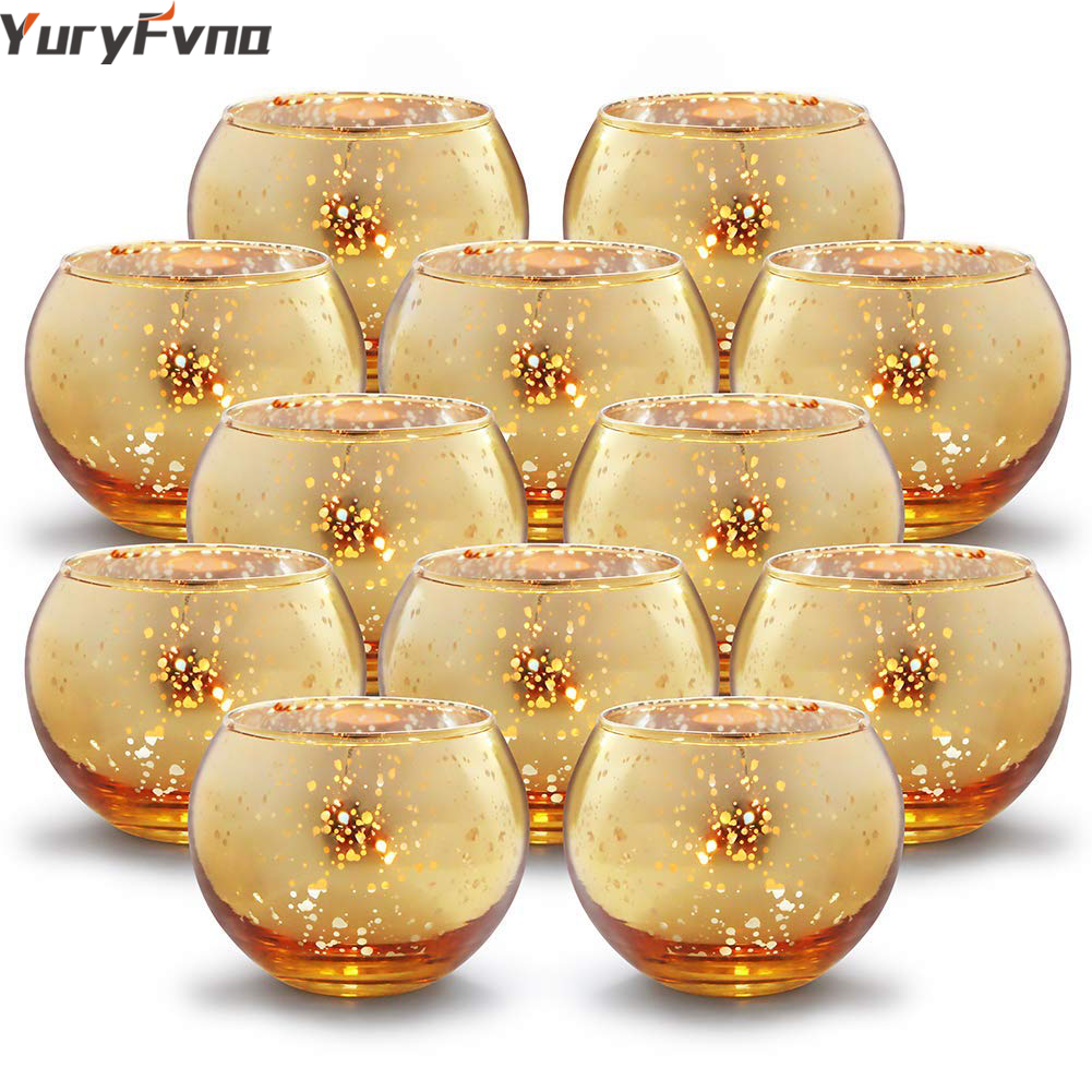 

YuryFvna 6/12 Pcs Mercury Gass Cande Hoders Votive Teaight Candestick Wedding Centerpieces Parties Home Decoration Gift