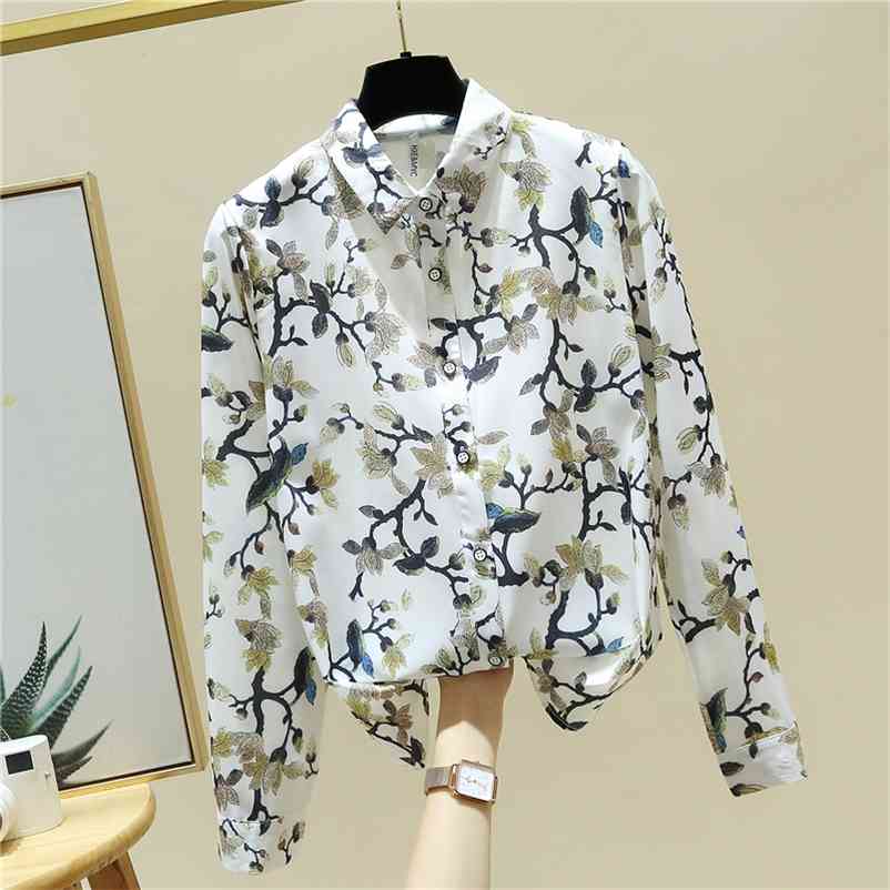 

Autumn Fashion Women's Long Sleeves Turn Down Collar Floral OL Shirts Female Office Ladies Shirt Blouse Tops A4030 210519, Beige