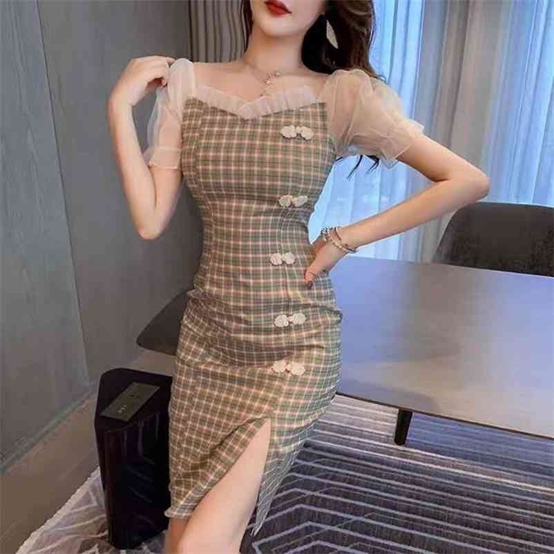 

Summer Dress Chinese Style Short Sleeve Midi Improved Vintage Cheongsam Elegant Sundress Sexy Bodycon 210519, Picture color