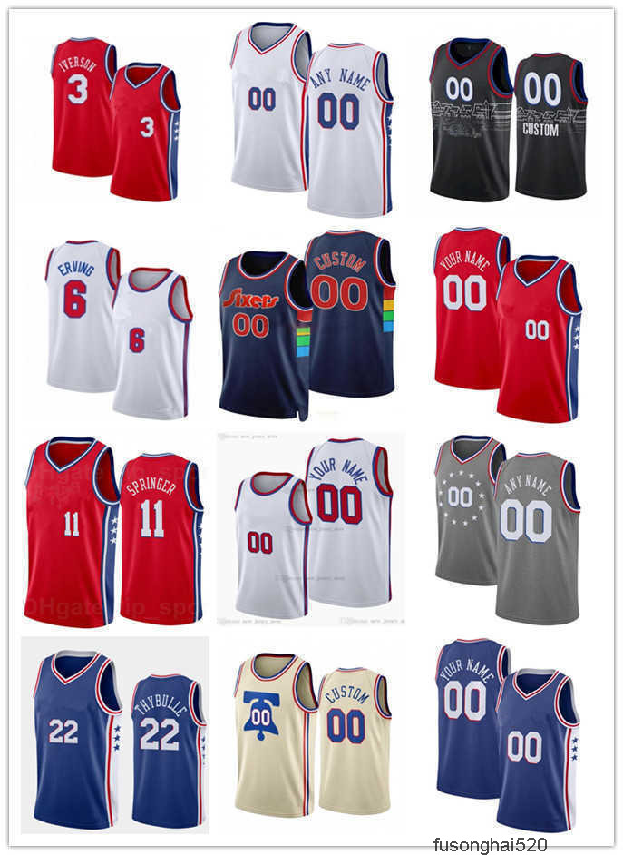 

2022 Printed 75th Men Women Youth Philadelphia''76ers''11 Jaden Springer 22 Matisse Thybulle 6 Julius Erving Allen 3 Iverson Basketball Jersey Custom, Color