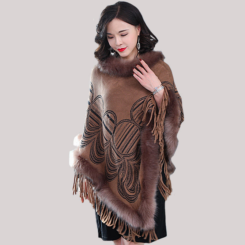 

2021 New Winter Warm Plaid fur Capes cloak& Ponchos for Women Oversized Shawls Wraps Cashmere Pashmina Female Tassel Mujerg