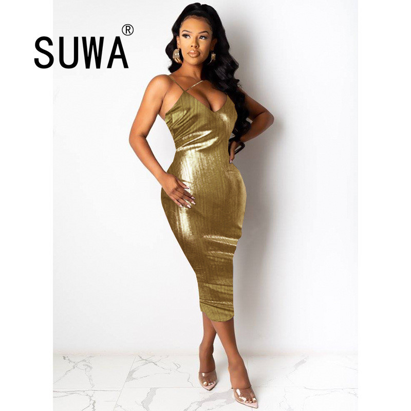 

Product Deep V Neck Sexy Club Party Bodycon Women Midi Dress Celebrity Fashion Spaghetti Strap Wedding Gowns 210525, Khaki