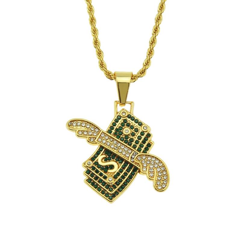 Pendant Necklaces 3 Colors Hip Hop Rhinestones Paved Bling Iced Out Flying Dollar Money Pendants Necklace For Men Rapper Jewelry Gold Silver-image-708514892