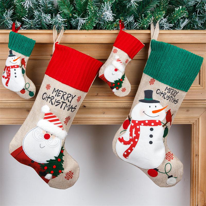 

Christmas Decorations Stocking Gift Candy Bags Santa Claus Socks Ornament Bag Decoration For Home 2022 Year Noel Sock