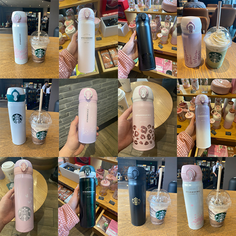 

starbucks new cherry blossom portable couple stainless steel accompanying longlasting thermos mug, Sky blue