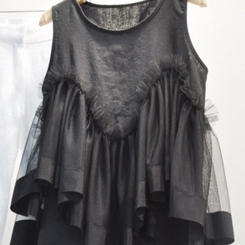 

Spring and Summer Elegant Women Shirts Lace Casual Loose Streetwear Sleeveless Solid O-Neck 210615, Black