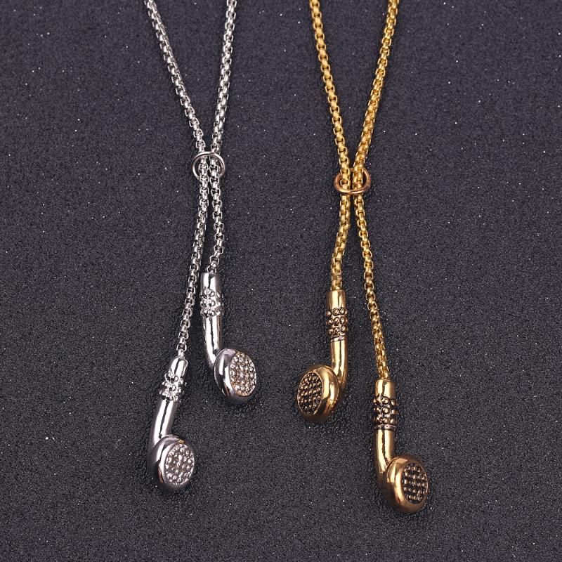Pendant Necklaces Hip Hop Fashion Jewelry Men Necklace Music Headphone Cool Gifts Mens Long Chain Gold Silver Color Women-image-706982589