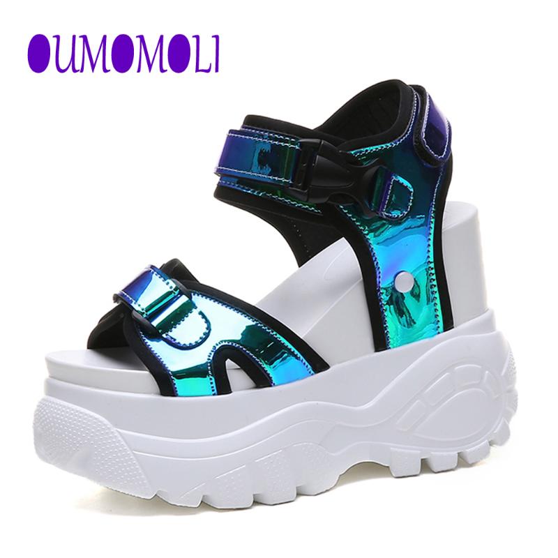

Sandals Brand Women 2021 Fashion Ladies Casual Shoes Bling Wedges Buckle Strap Platform 6CM Summer Q229, Black