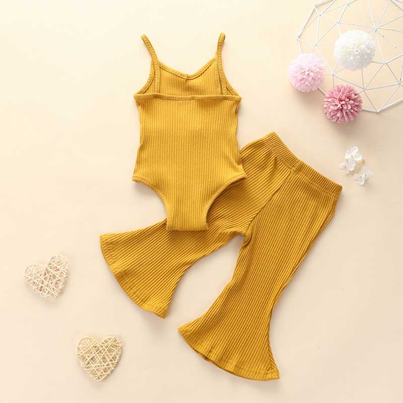 Baby Clothes Kids Clothing Sets Girls Summer Solid Color Article Pit Rompers Flare Pants Suits Child Sleeveless Sling Jumpsuit Suit M2380