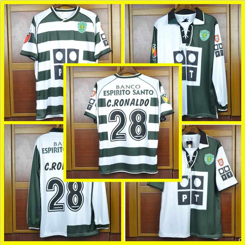 

2001 2003 2004 ronaldo Retro soccer Jersey home away Long Sleeve Vintage 01 03 04 Lisbon football Shirts Lisbon Calcio MAGLIA Camiseta, Black