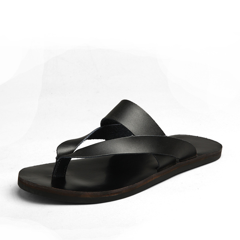 

Genuine leather Mens slippers hand made indoor scuffs comfortable house outdoor using with skidproof sole zy215, Black