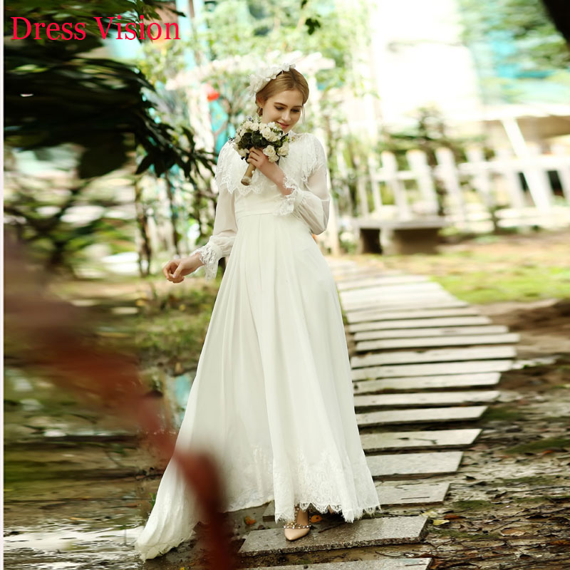 

Vintage High Collar Lace Long Sleeve Wedding Dress Vestidos De Novia Robe De Marie Formal Gown Vestido De Festa Casamento, White