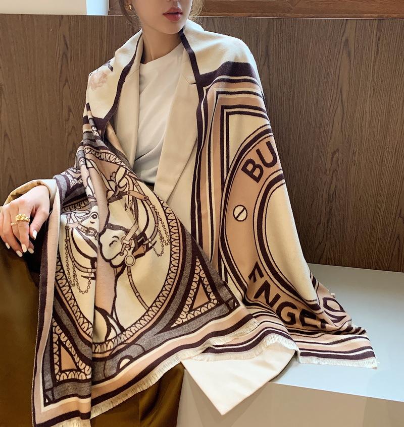 

Scarves Fashion Warm Shawl Couple Scarf Genometric Horse Head Cashemere For Women Print Long Neck Wraps