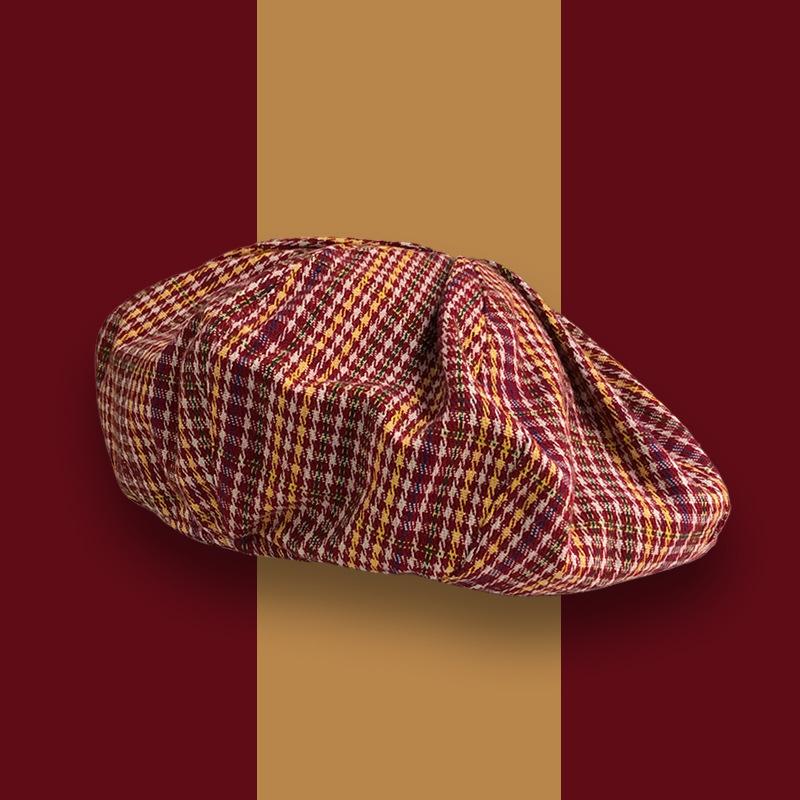 

Berets Female Hat Autumn Small Plaid Beret Ins Retro Winter Wild Cloud Leisure Eaves Painter Grote Baret, Brown