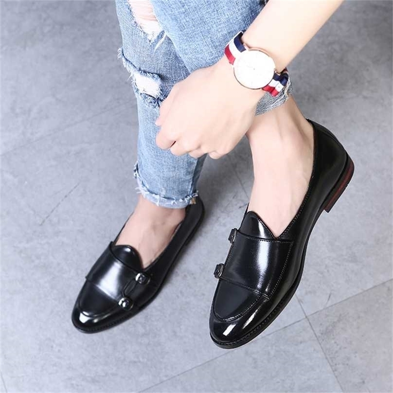 

Fashion Monk Strap Leather Shoes Men Plus Size British Style Loafer Casual Flat for Party Club Zapatos Hombre 211102, Red