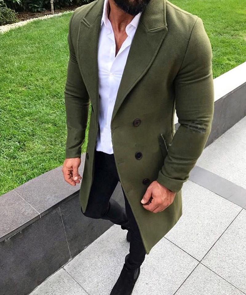 

Men's Trench Coats Men Vintage Coat Double Breasted Long Sleeve Turn-down Collar Pocket Autumn Winter Warm Plain Jacket Streetwear Tops, Beige