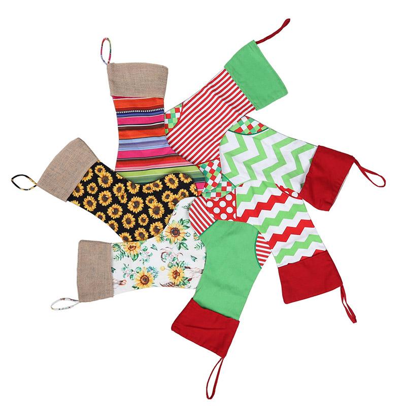 

Christmas Socks Decoration Gift Bag Canvas Pendant Leopard Sunflower Large Capacity Sock Candy Bags