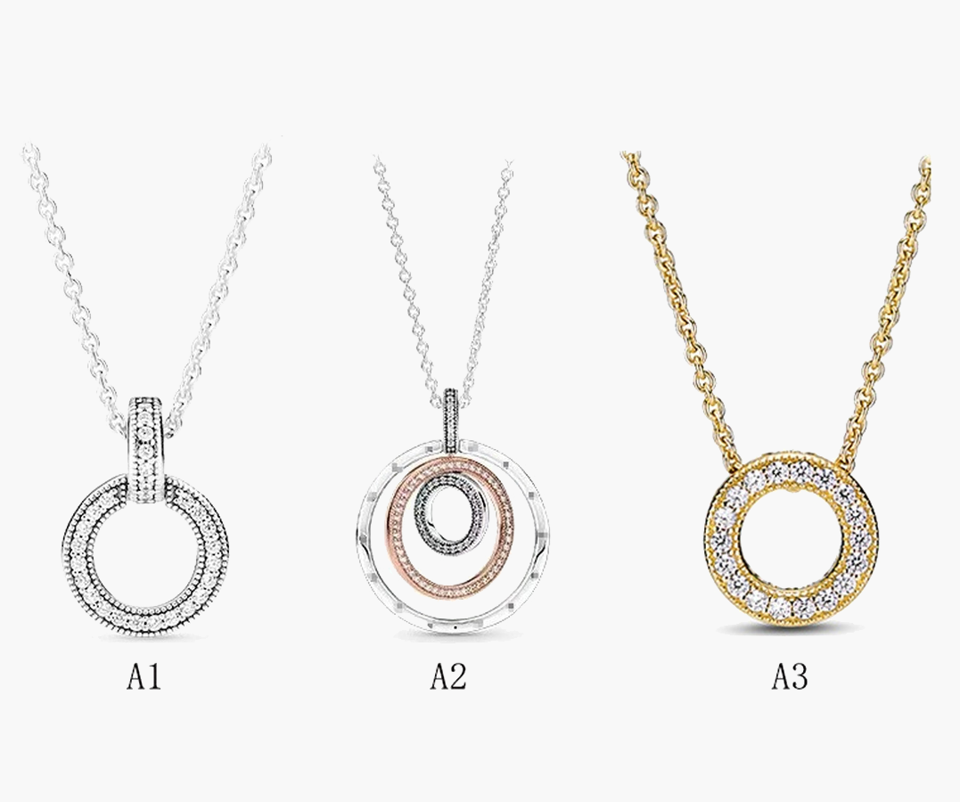 

Fine jewelry Authentic 925 Sterling Silver Necklace Fit Pandora Pendant Two Ring Pendant Necklace Set New Love Engagement DIY Wedding Necklaces