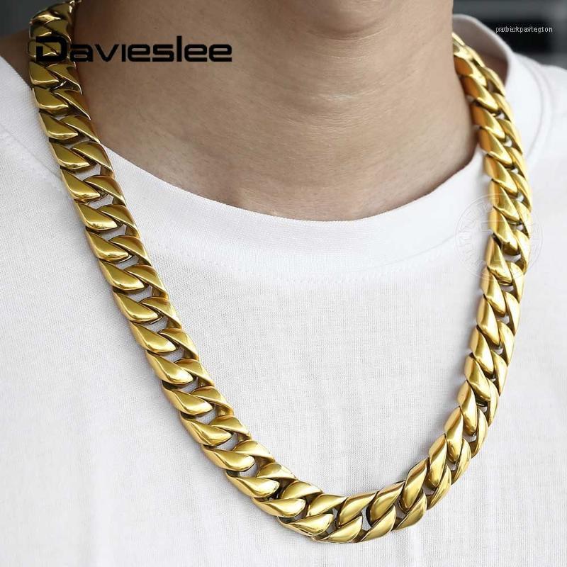 Chains Davieslee 16mm Heavy Necklace Curb Cuban Chain Link For Men Boys 316L Stainless Steel Gold Color Huge Jewelry 20-36 Inch DHN1181-image-743650462