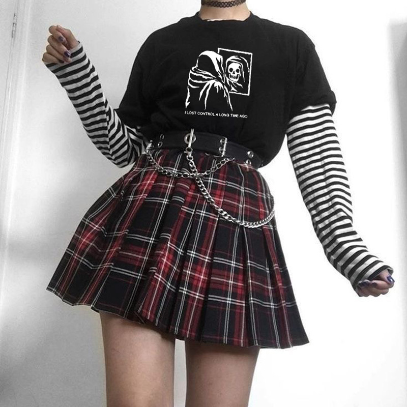 

Lost Control Letter Printed T Shirt Gothic Skeleton Vintage Cotton Unisex Women Harajuku Funny Tee Oversized Casual Tops Clothes 210518, Black t shirt