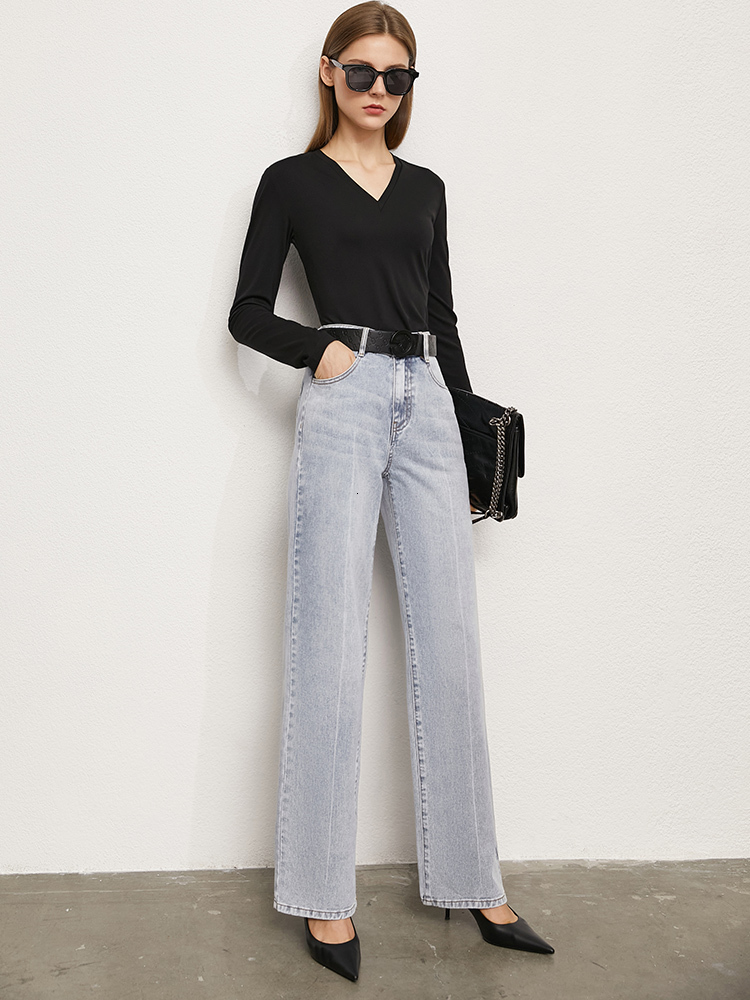 

women's jeans minimalismo verÃ£o calÃ§as de brim femininas moda cintura alta jeans casual solto em linha reta largas para as mulheres v75, Blue