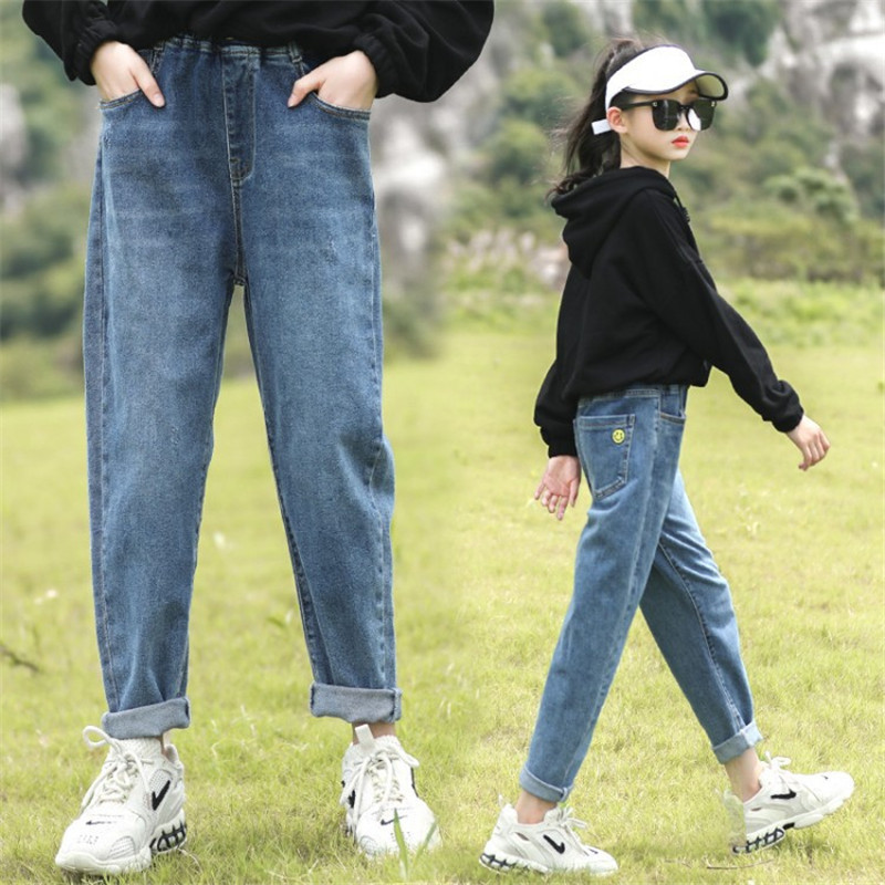 

Kids Pants 2021 Spring Fashion School Teenage Girls Jeans for Girls Elastic High Waist Jeans 10 12 13 14 Years Children Trousers, Black