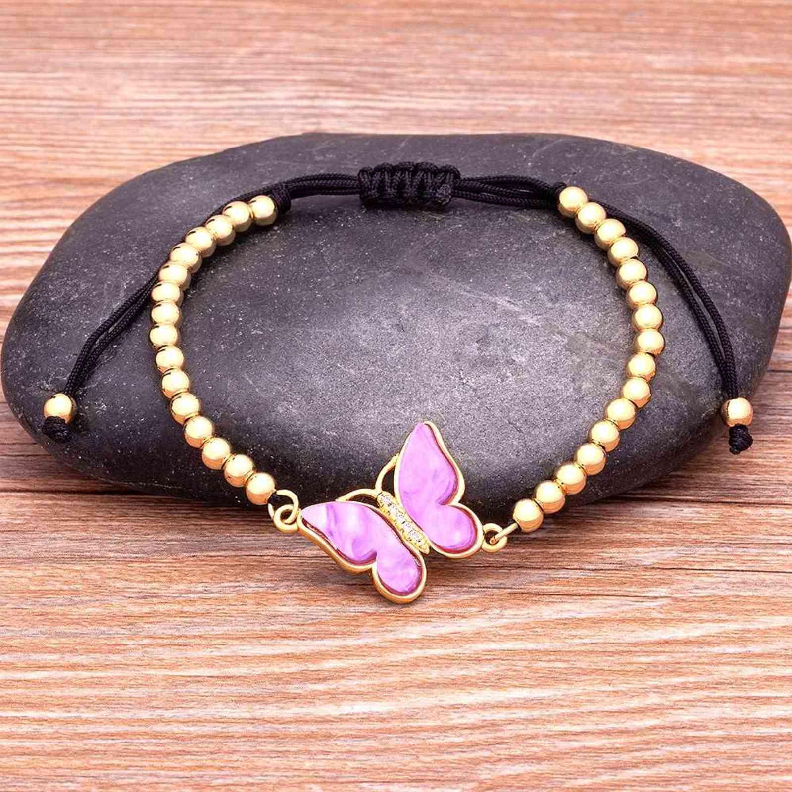 

Luxury Classic Zircon Handmade Butterfly Bracelet 9 Colors Choice Women Shiny Cz Adjustable Bangles Copper Boho Jewelry Gift