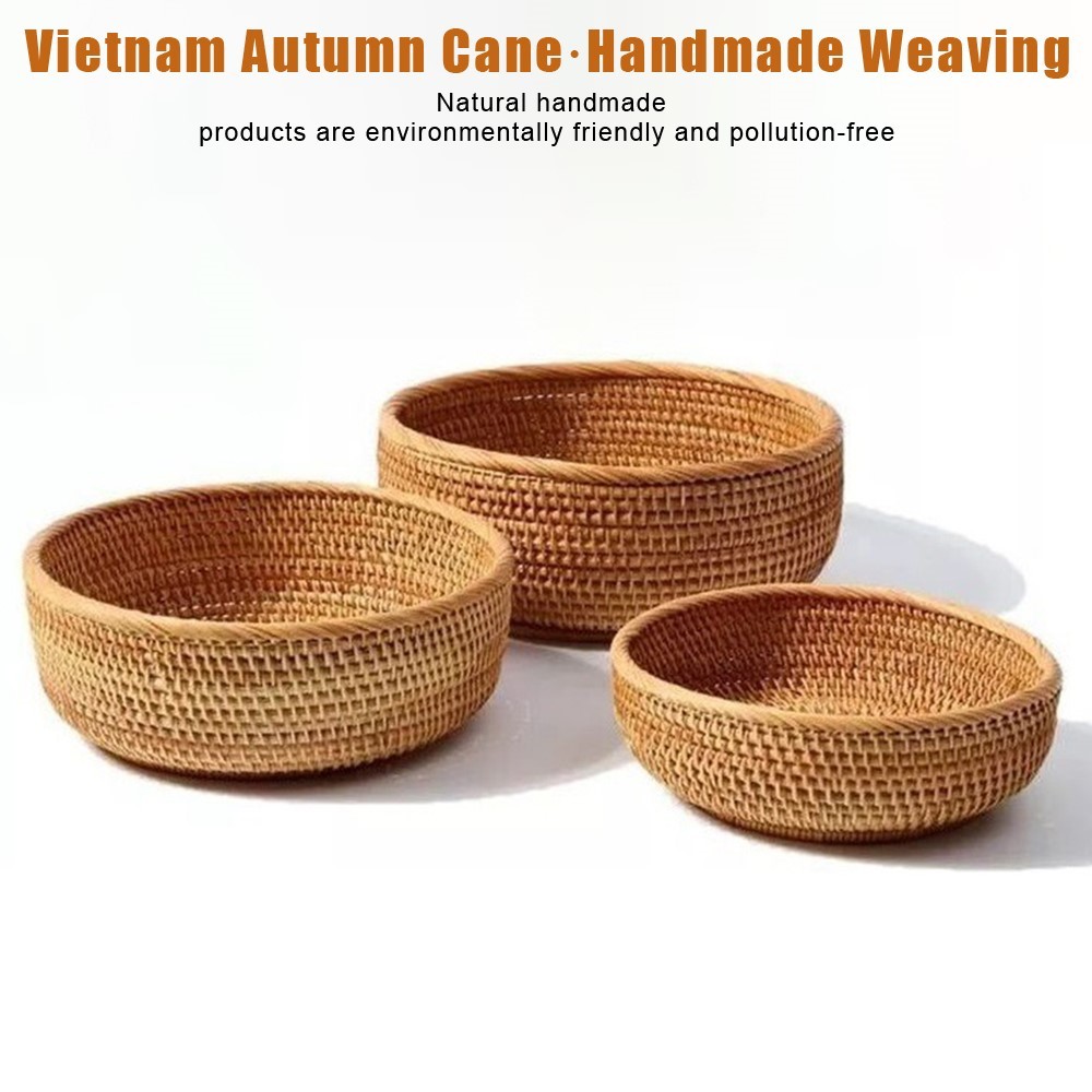 3PCS/Set Storage Basket Woven Rattan Basket Of Straw Wicker Table Fruit Bread Towels Receive Basket Kitchen Storage Container-image-689855427
