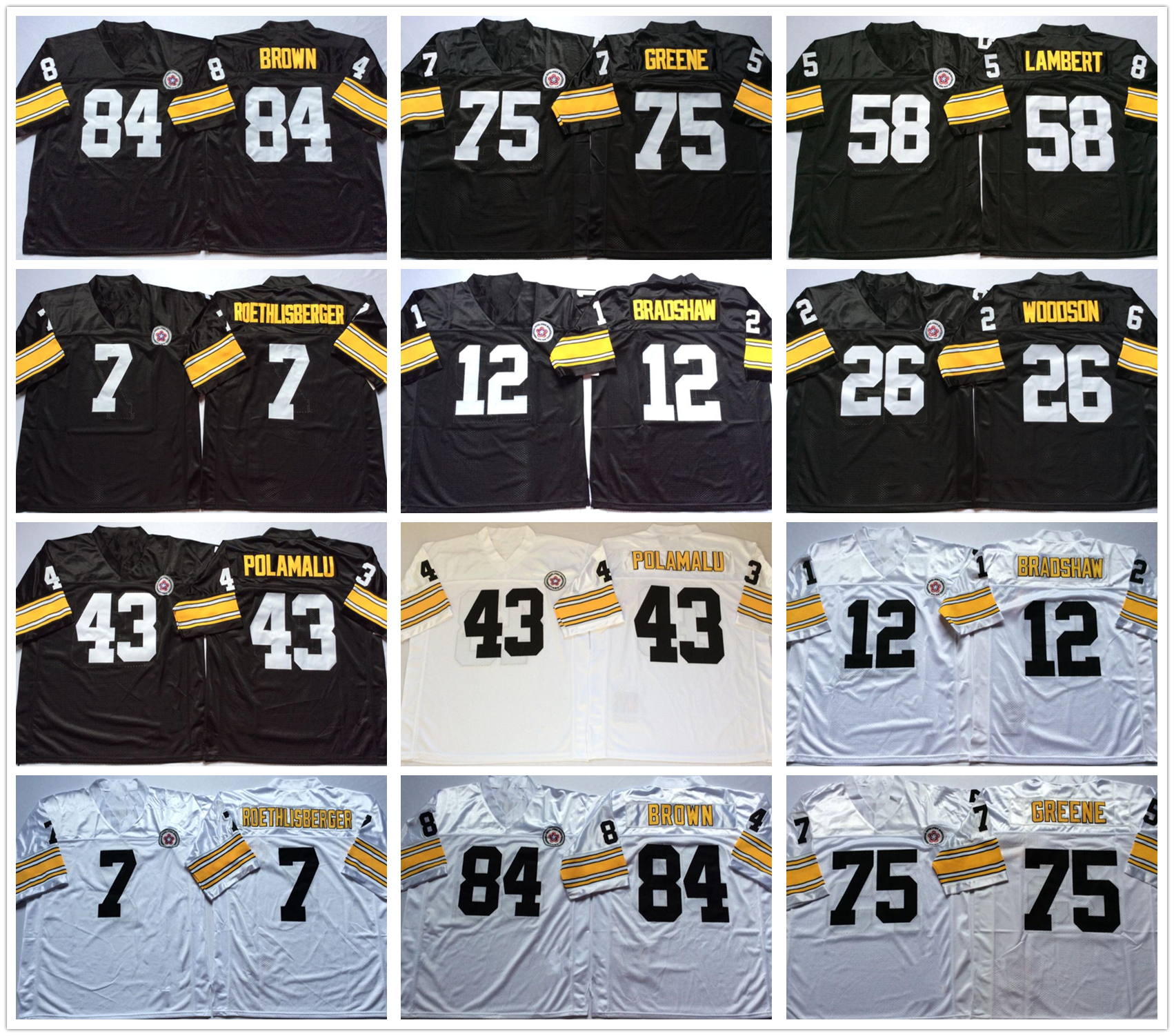 

NCAA Vintage Football jersey 43 polamalu 33 hoge 32 harris 31 shell 82 stallworth 75 greene 68 greenwood wear all stitched mens jerseys black