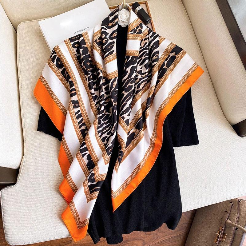 

Scarves Square Silk Scarf For Women Kerchief Female TWILL Head Shwal Wrap Bandana Suit Spring Summer 90*90cm Big Hijab Foulard, Blue;gray