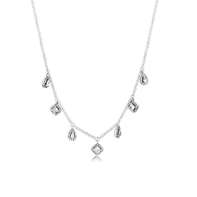 

Chains 2021 Winter Christmas Gift 925 Sterling Silver Dangling Geometric Shapes Necklace With CZ Jewelry Necklaces For Women