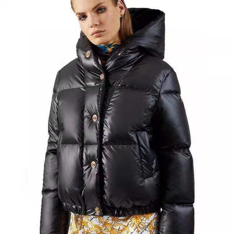 

Women Down Jackets Parkas Long SLeeve Hooded Windbreaker Outwears For Lady Slim Style Jacket With Zippers Patterns Clothing Coats Size -L, Black