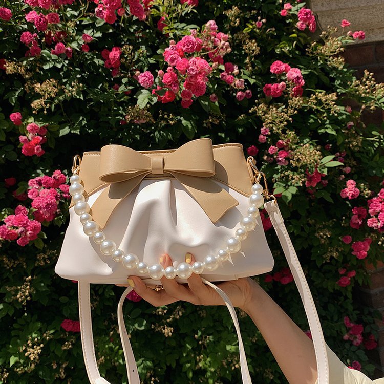 

Sweet girls Bowknot handbags fashion lady bow pearl single Shoulder Bag Summer woman Chain Crossbody Bags change purse F372, White