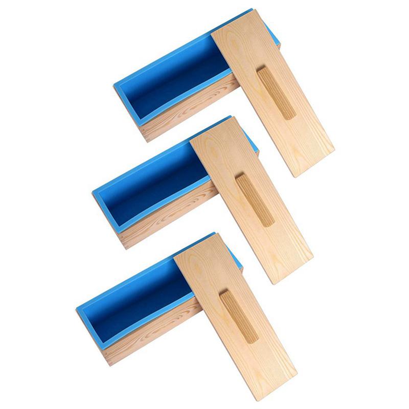 

Craft Tools 3 Pieces Soap Mold, With Lid, Wooden Box,Rectangular Silicone Making Mold Kit, DIY Tool