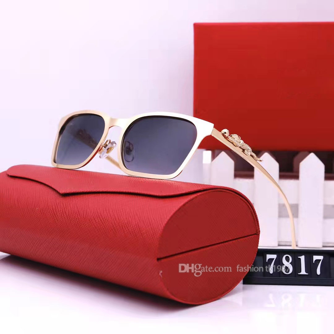 

Designer sunglasses full frame men and women Fashion high quality new fashion classic belt leopard metal temples summer goggles Driving outdoor with Box7817