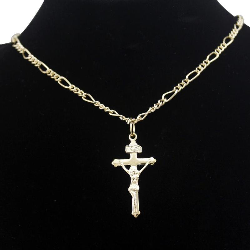 

Pendant Necklaces Catholic Religious Gold INRI Crucifix Cross Jesus Figaro Chain Necklace Men Sweater Lestrange Choker Collar Jewelry